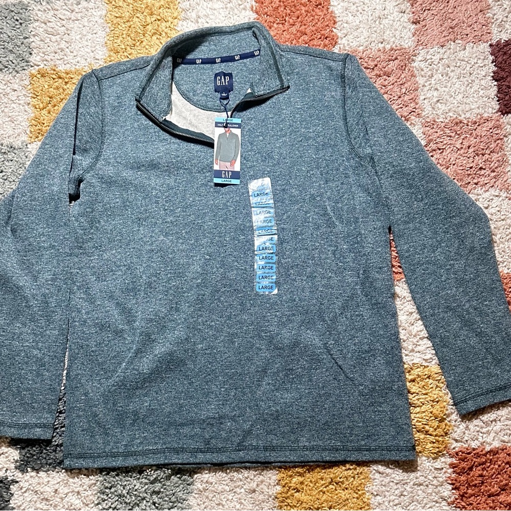 NWT Gap Men's 1/4 Zip Fleece Pullover - Heather Green - Size Large